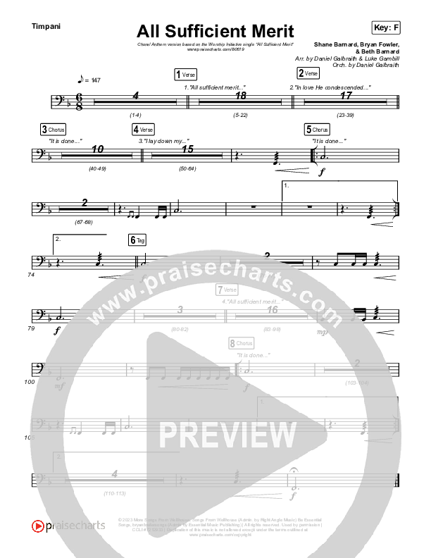 All Sufficient Merit (Choral Anthem SATB) Timpani (The Worship Initiative / Bethany Barnard / Arr. Luke Gambill)