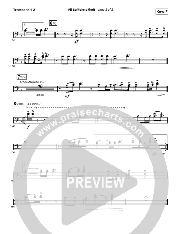 All Sufficient Merit (Choral Anthem SATB) Trombone 1/2 (The Worship Initiative / Bethany Barnard / Arr. Luke Gambill)