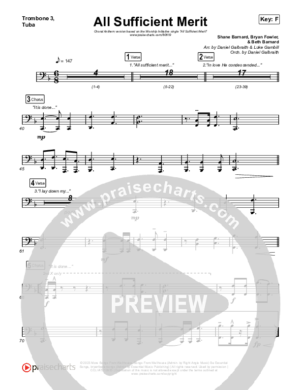 All Sufficient Merit (Choral Anthem SATB) Trombone 3/Tuba (The Worship Initiative / Bethany Barnard / Arr. Luke Gambill)