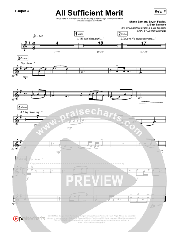 All Sufficient Merit (Choral Anthem SATB) Trumpet 3 (The Worship Initiative / Bethany Barnard / Arr. Luke Gambill)