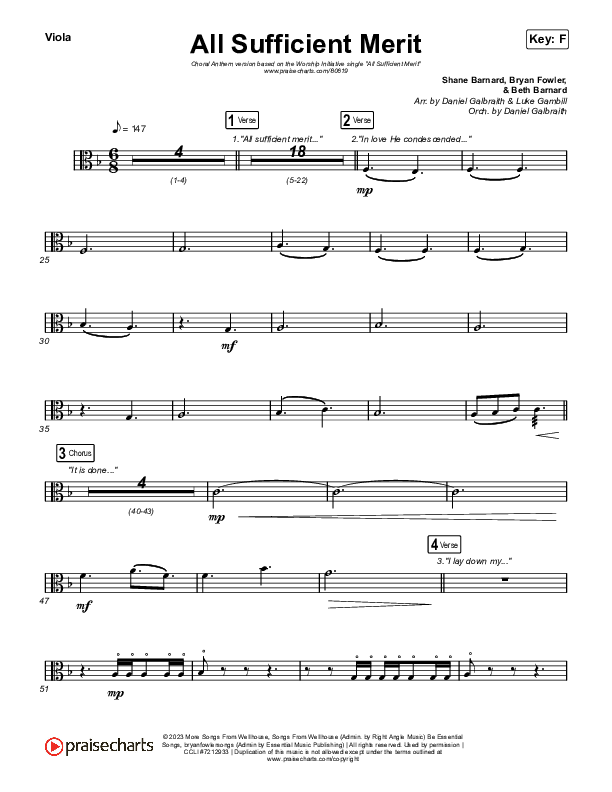 All Sufficient Merit (Choral Anthem SATB) Viola (The Worship Initiative / Bethany Barnard / Arr. Luke Gambill)