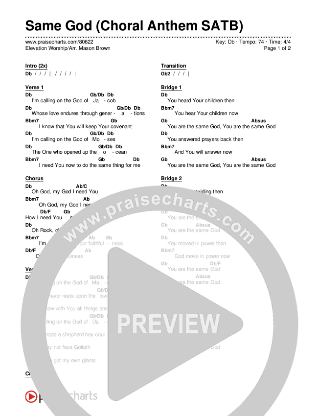 Same God (Choral Anthem SATB) Chords & Lyrics (Elevation Worship / Arr. Mason Brown)