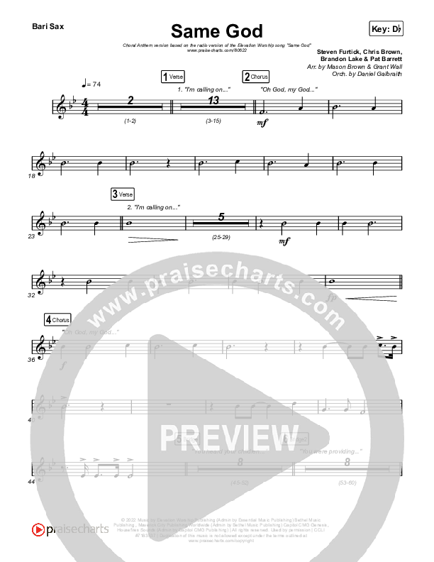 Same God (Choral Anthem SATB) Bari Sax (Elevation Worship / Arr. Mason Brown)