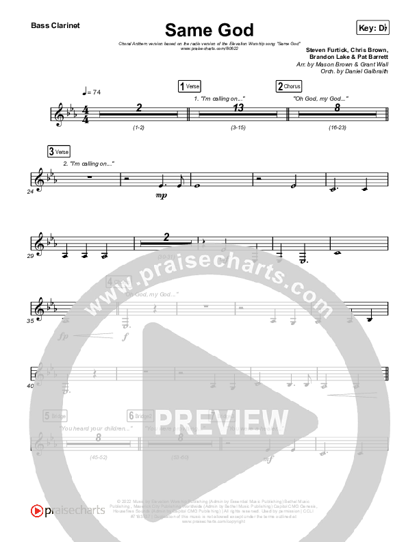 Same God (Choral Anthem SATB) Clarinet 1,2 (Elevation Worship / Arr. Mason Brown)