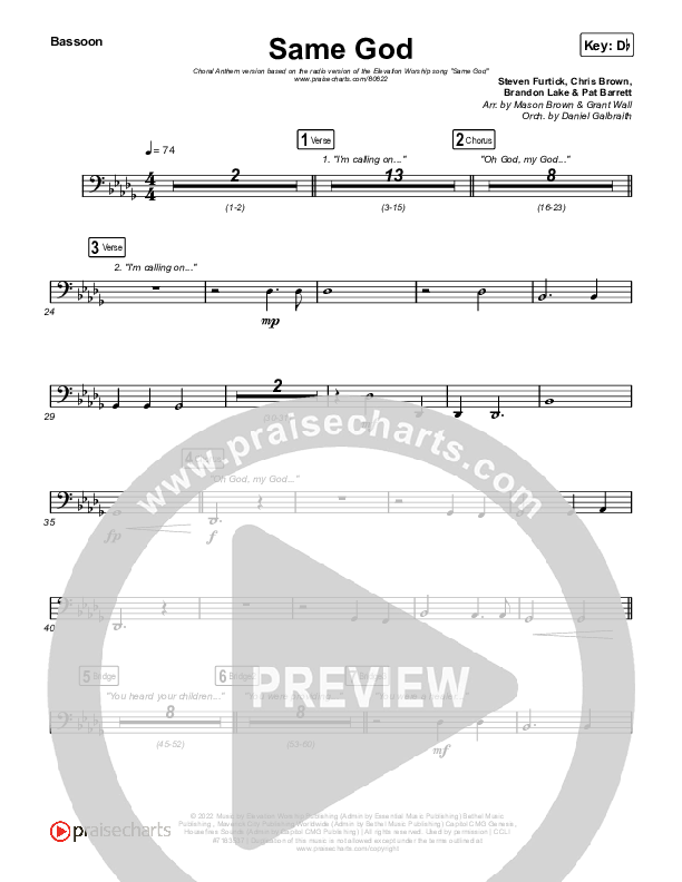 Same God (Choral Anthem SATB) Bassoon (Elevation Worship / Arr. Mason Brown)