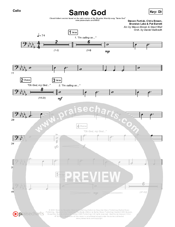 Same God (Choral Anthem SATB) Cello (Elevation Worship / Arr. Mason Brown)