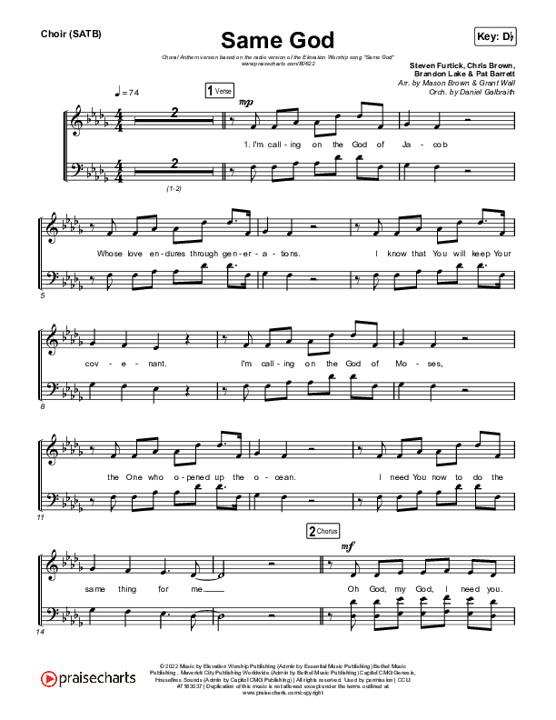 Same God (Choral Anthem SATB) Choir Sheet (SATB) (Elevation Worship / Arr. Mason Brown)