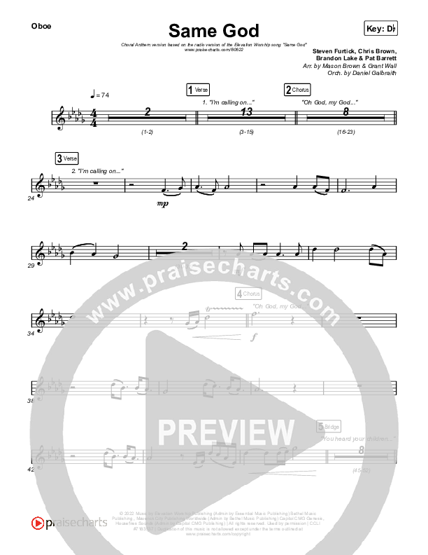 Same God (Choral Anthem SATB) Oboe (Elevation Worship / Arr. Mason Brown)