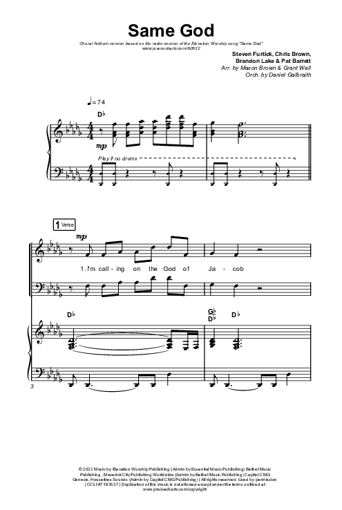 Same God (Choral Anthem SATB) Octavo (SATB & Pno) (Elevation Worship / Arr. Mason Brown)