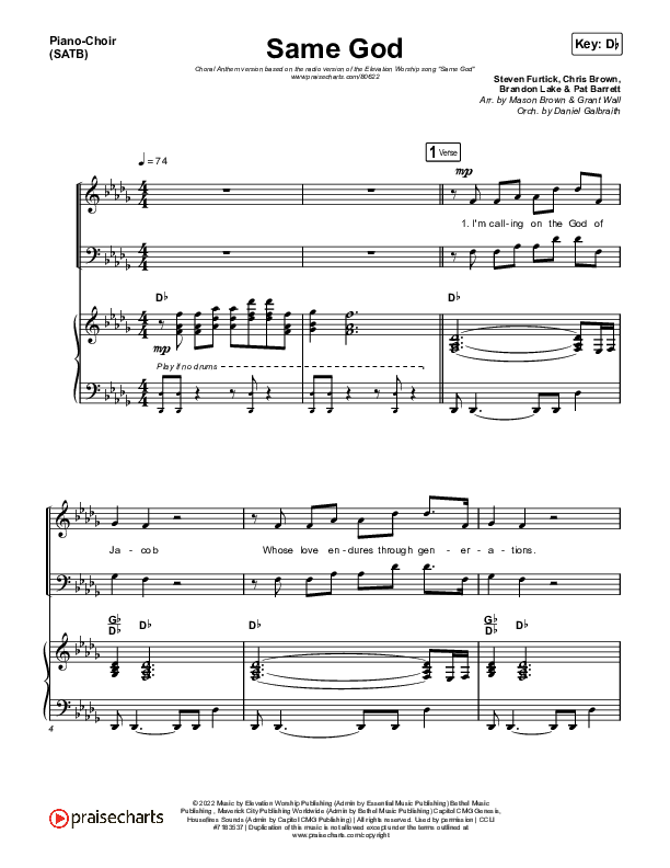 Same God (Choral Anthem SATB) Piano/Vocal (SATB) (Elevation Worship / Arr. Mason Brown)