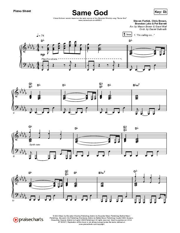 Same God (Choral Anthem SATB) Piano Sheet (Elevation Worship / Arr. Mason Brown)