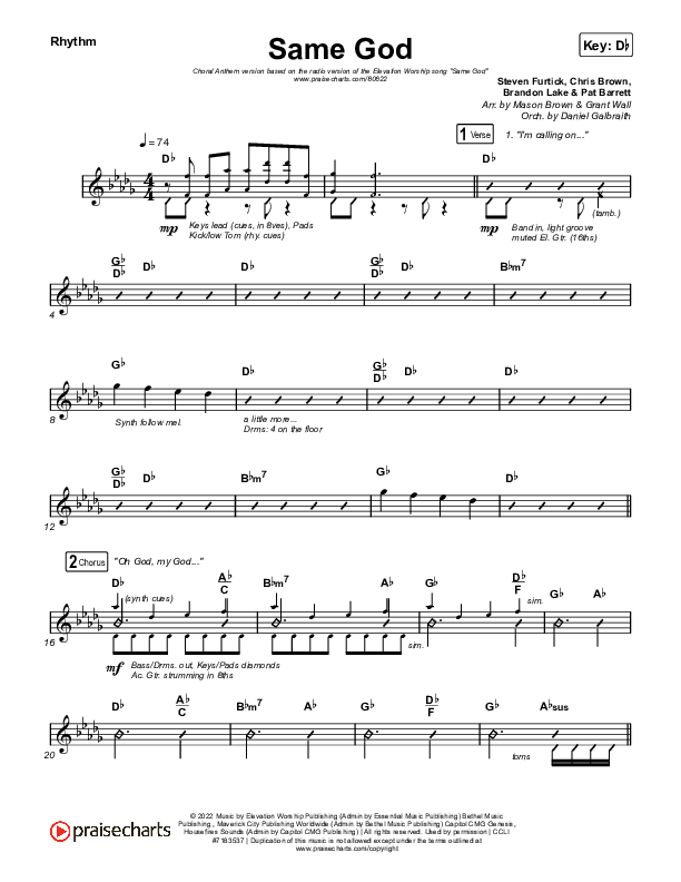 Same God (Choral Anthem SATB) Rhythm Pack (Elevation Worship / Arr. Mason Brown)