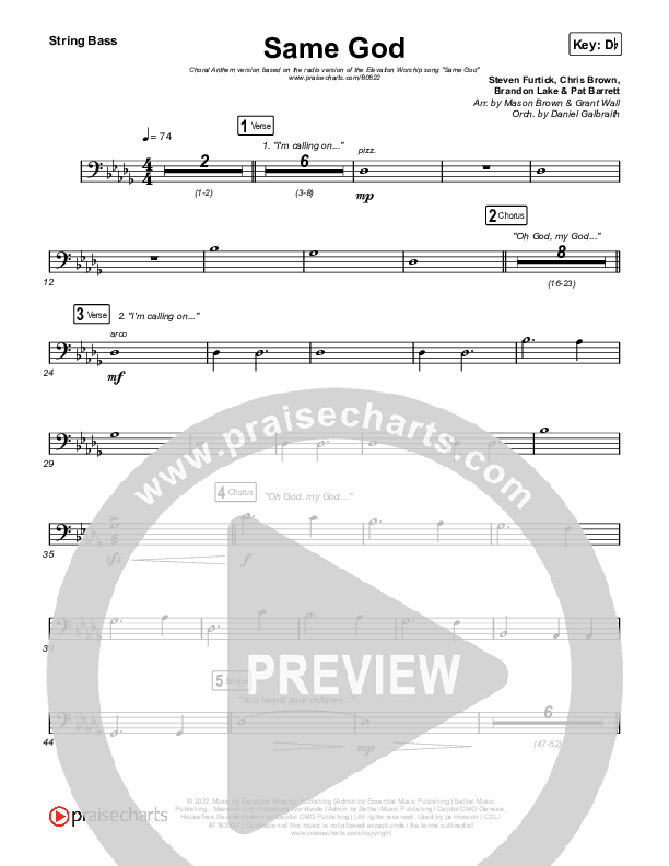 Same God (Choral Anthem SATB) String Bass (Elevation Worship / Arr. Mason Brown)