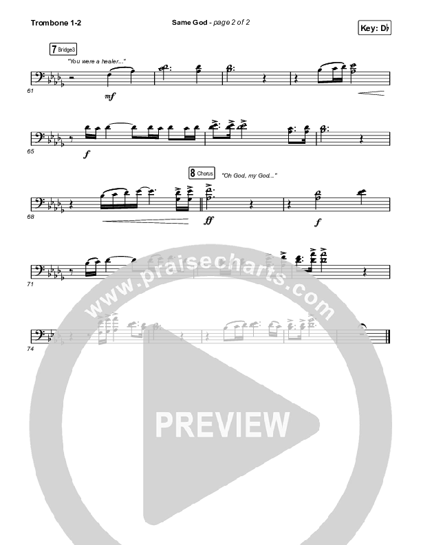 Same God (Choral Anthem SATB) Trombone 1,2 (Elevation Worship / Arr. Mason Brown)