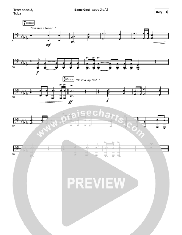 Same God (Choral Anthem SATB) Trombone 3/Tuba (Elevation Worship / Arr. Mason Brown)