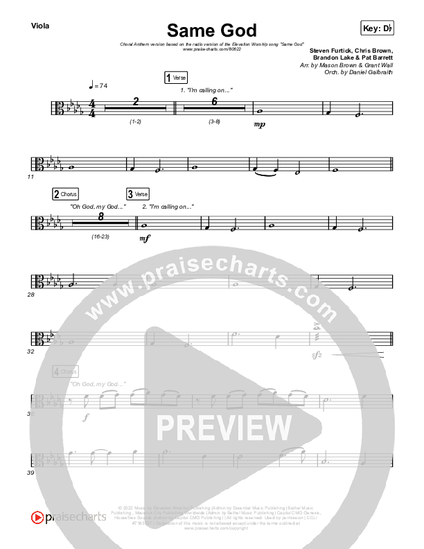 Same God (Choral Anthem SATB) String Pack (Elevation Worship / Arr. Mason Brown)