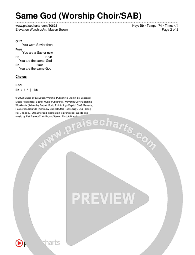 Same God (Worship Choir/SAB) Chords & Lyrics (Elevation Worship / Arr. Mason Brown)