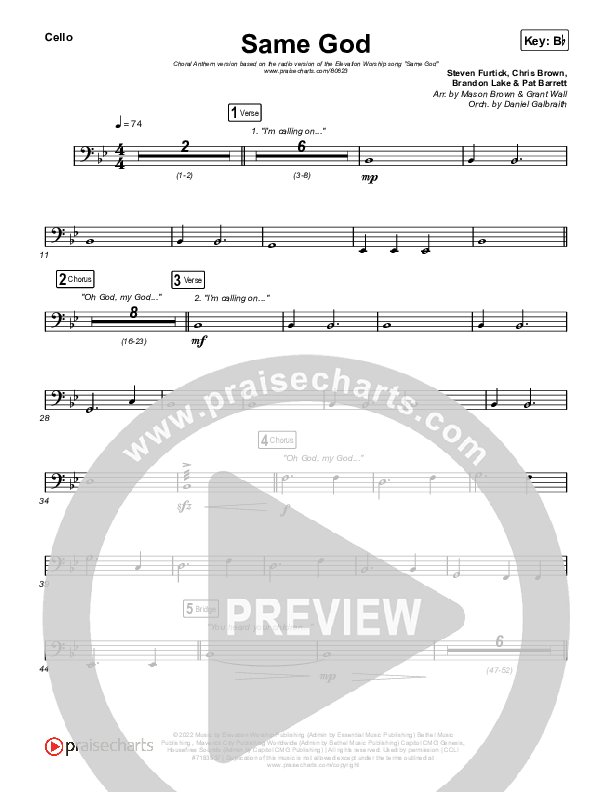 Same God (Worship Choir/SAB) Cello (Elevation Worship / Arr. Mason Brown)