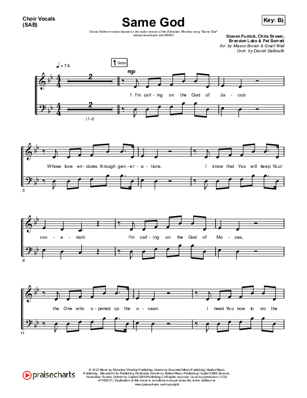 Same God (Worship Choir/SAB) Choir Sheet (SAB) (Elevation Worship / Arr. Mason Brown)