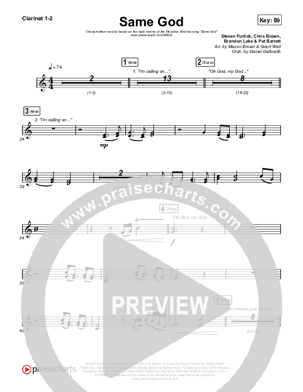 Same God (Worship Choir/SAB) Clarinet 1/2 (Elevation Worship / Arr. Mason Brown)