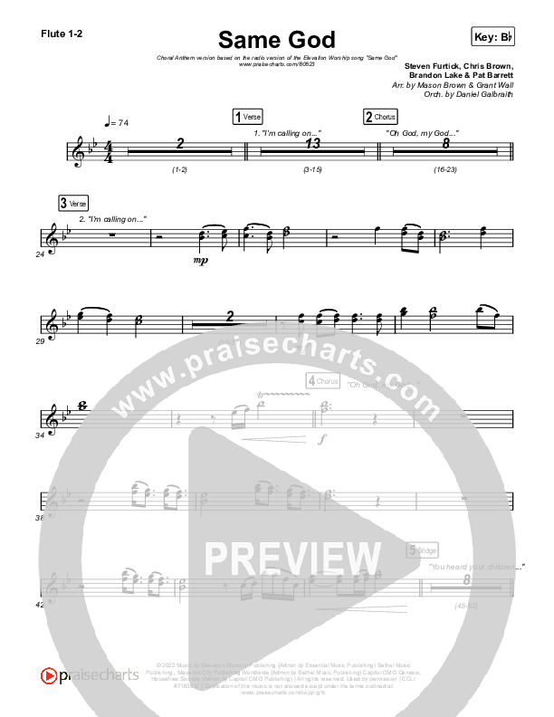 Same God (Worship Choir/SAB) Flute 1/2 (Elevation Worship / Arr. Mason Brown)