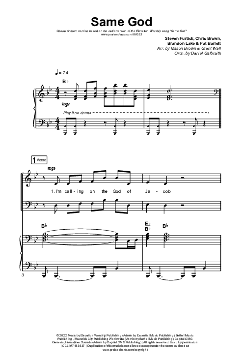 Same God (Worship Choir/SAB) Octavo (SAB & Pno) (Elevation Worship / Arr. Mason Brown)