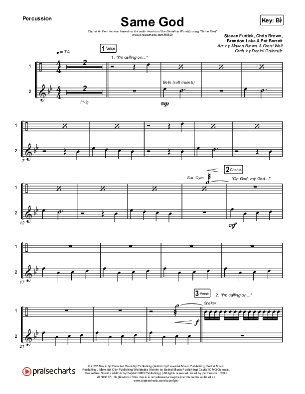 Same God (Worship Choir/SAB) Percussion (Elevation Worship / Arr. Mason Brown)