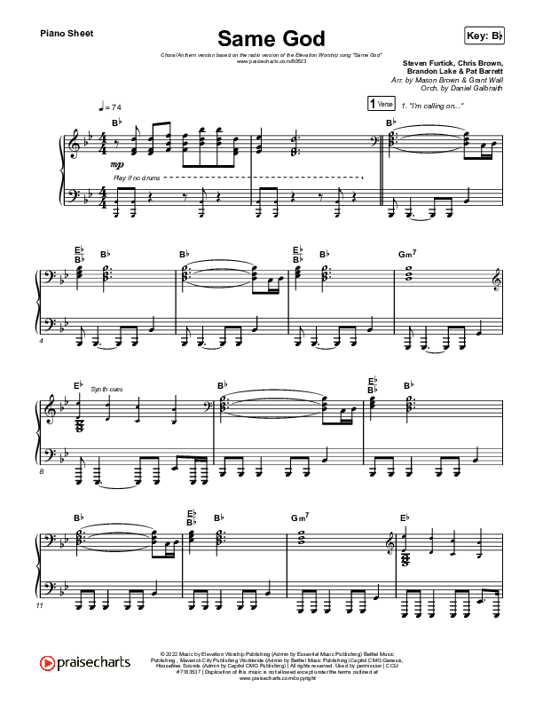 Same God (Worship Choir/SAB) Piano Sheet (Elevation Worship / Arr. Mason Brown)