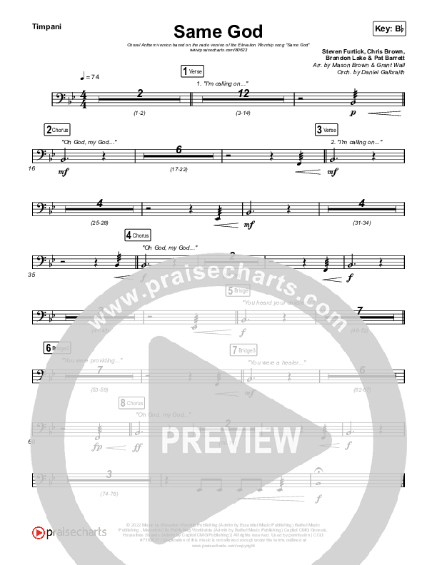 Same God (Worship Choir/SAB) Timpani (Elevation Worship / Arr. Mason Brown)