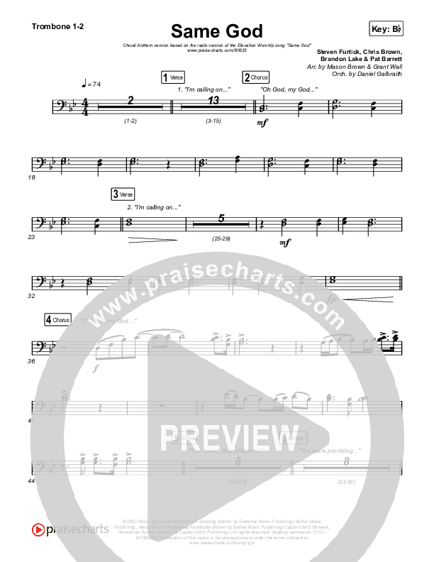 Same God (Worship Choir/SAB) Trombone 1/2 (Elevation Worship / Arr. Mason Brown)