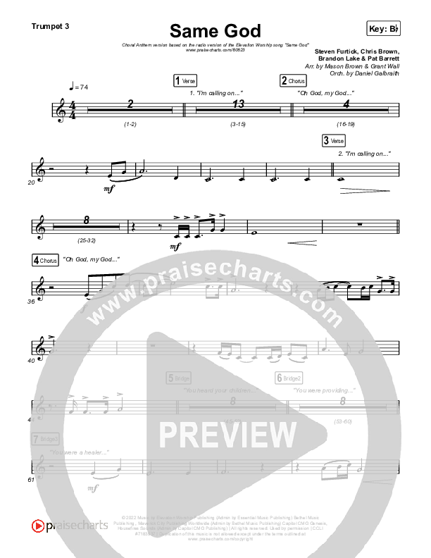 Same God (Worship Choir/SAB) Trumpet 3 (Elevation Worship / Arr. Mason Brown)