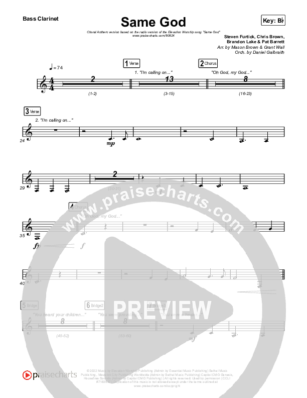 Same God (Unison/2-Part) Bass Clarinet (Elevation Worship / Arr. Mason Brown)