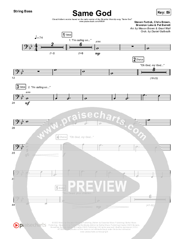 Same God (Unison/2-Part) String Bass (Elevation Worship / Arr. Mason Brown)