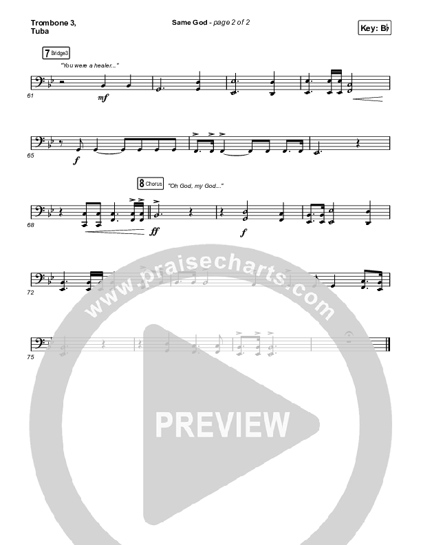 Same God (Unison/2-Part) Trombone 3/Tuba (Elevation Worship / Arr. Mason Brown)