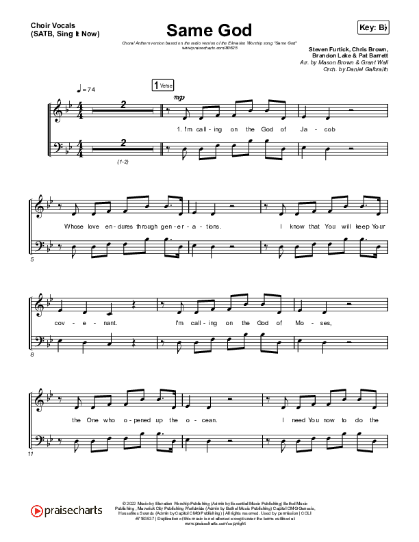 Same God (Sing It Now) Choir Sheet (SATB) (Elevation Worship / Arr. Mason Brown)