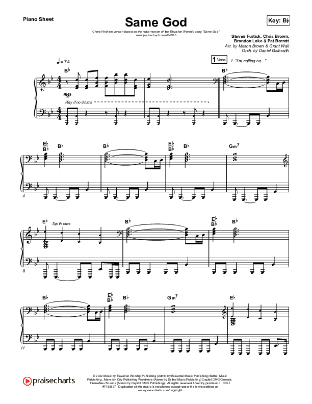 Same God (Sing It Now) Piano Sheet (Elevation Worship / Arr. Mason Brown)