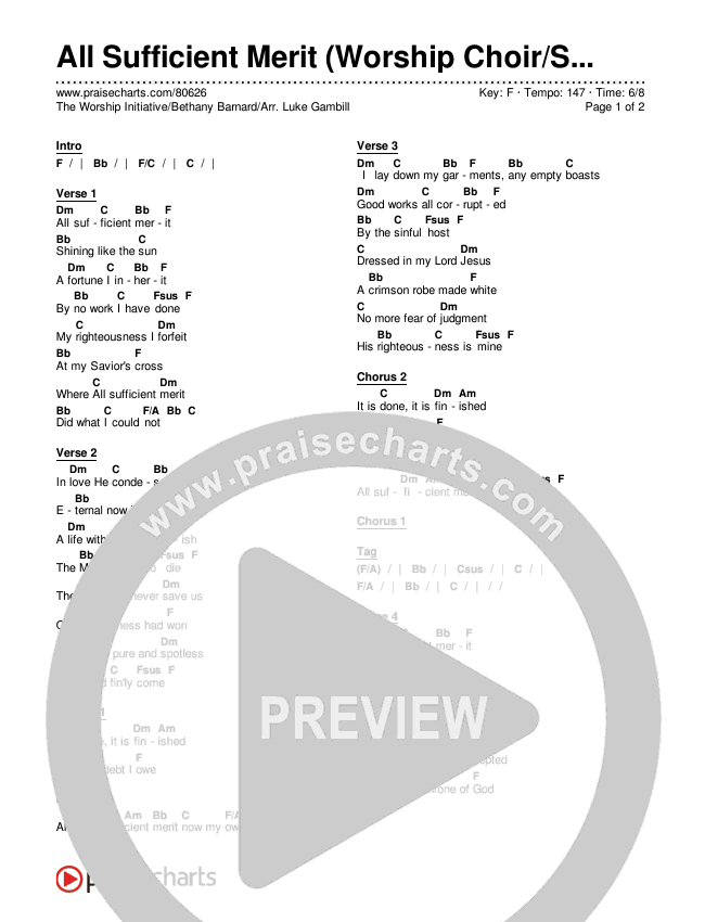 All Sufficient Merit (Worship Choir/SAB) Chords & Lyrics (The Worship Initiative / Bethany Barnard / Arr. Luke Gambill)