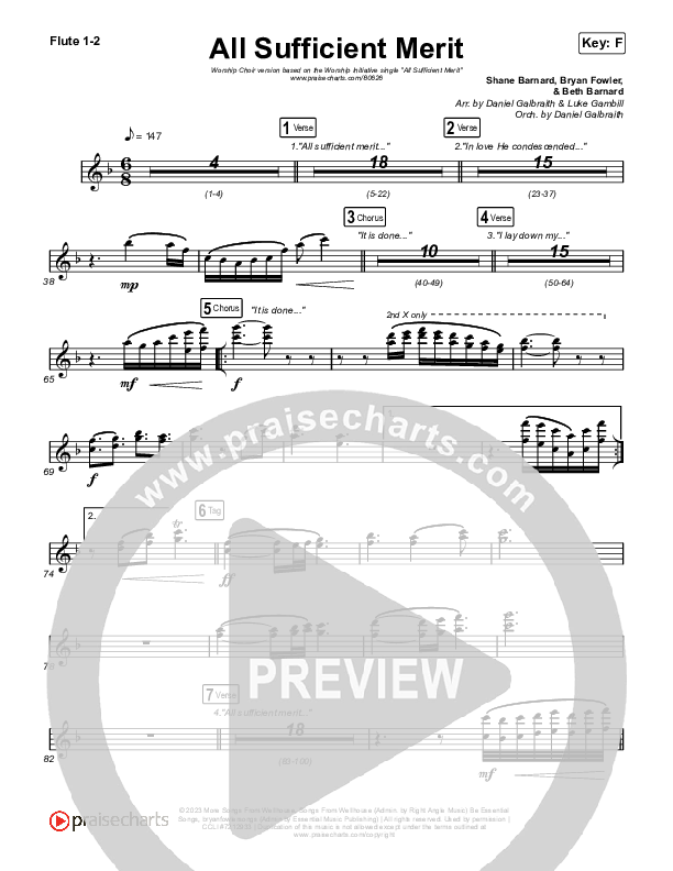 All Sufficient Merit (Worship Choir/SAB) Flute 1/2 (The Worship Initiative / Bethany Barnard / Arr. Luke Gambill)