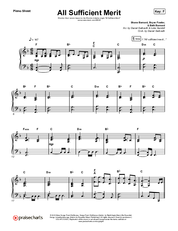 All Sufficient Merit (Worship Choir/SAB) Piano Sheet (The Worship Initiative / Bethany Barnard / Arr. Luke Gambill)