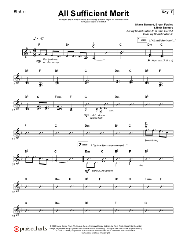 All Sufficient Merit (Worship Choir/SAB) Rhythm Chart (The Worship Initiative / Bethany Barnard / Arr. Luke Gambill)
