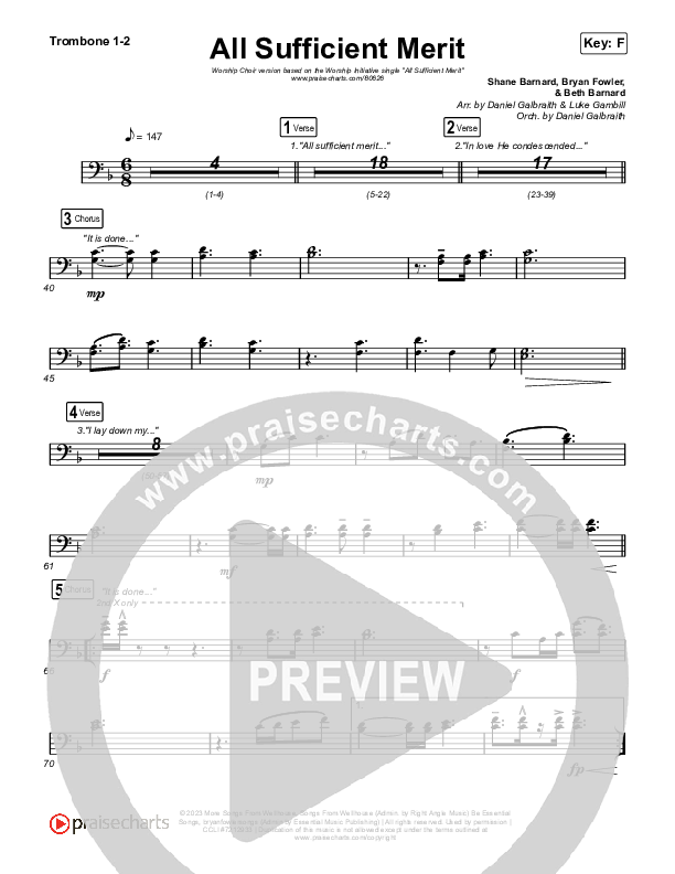 All Sufficient Merit (Worship Choir/SAB) Trombone 1/2 (The Worship Initiative / Bethany Barnard / Arr. Luke Gambill)