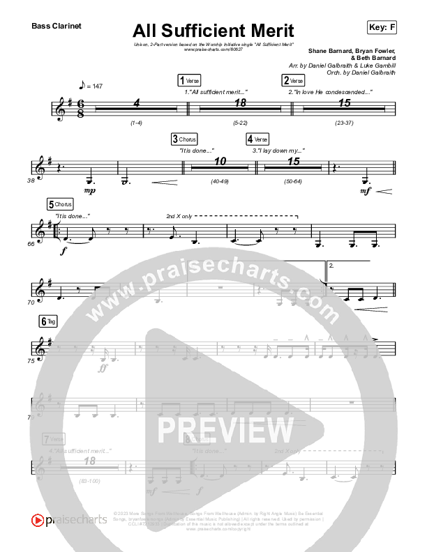 All Sufficient Merit (Unison/2-Part) Bass Clarinet (The Worship Initiative / Bethany Barnard / Arr. Luke Gambill)