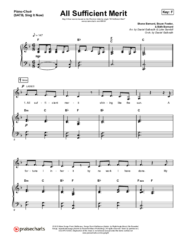 All Sufficient Merit (Sing It Now) Piano/Choir (SATB) (The Worship Initiative / Bethany Barnard / Arr. Luke Gambill)