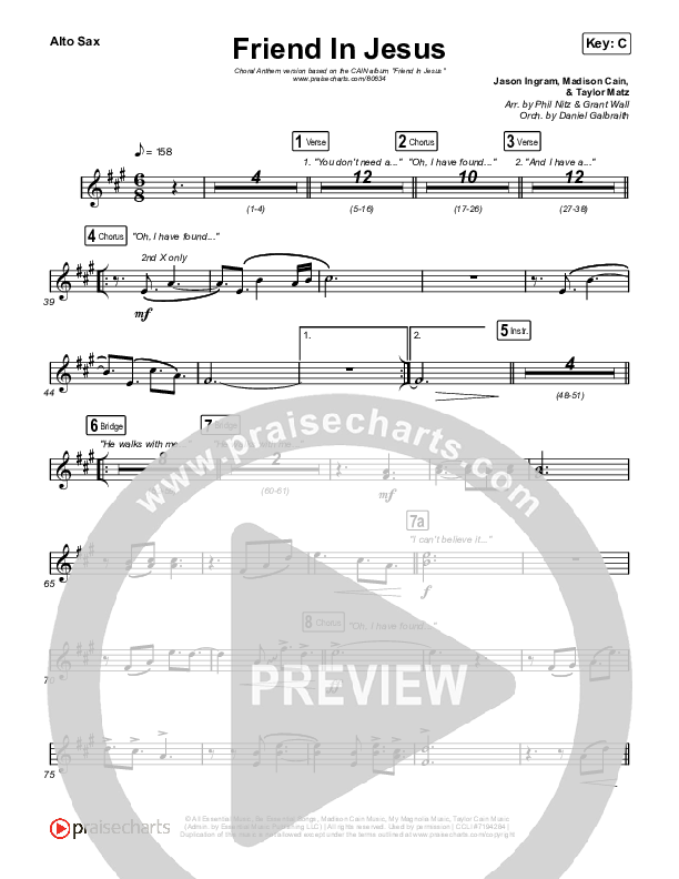 Friend In Jesus (Choral Anthem SATB) Alto Sax (CAIN / Arr. Phil Nitz)