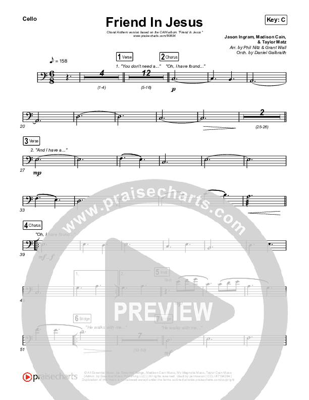 Friend In Jesus (Choral Anthem SATB) Cello (CAIN / Arr. Phil Nitz)