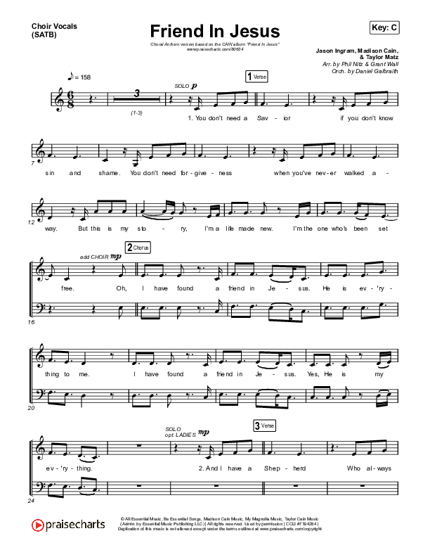 Friend In Jesus (Choral Anthem SATB) Choir Sheet (SATB) (CAIN / Arr. Phil Nitz)