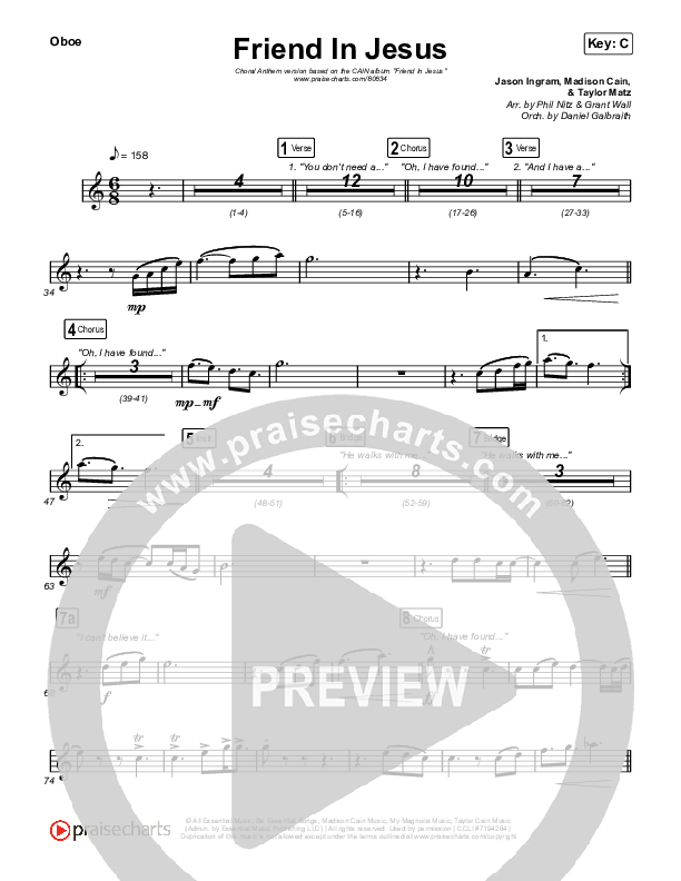 Friend In Jesus (Choral Anthem SATB) Oboe (CAIN / Arr. Phil Nitz)