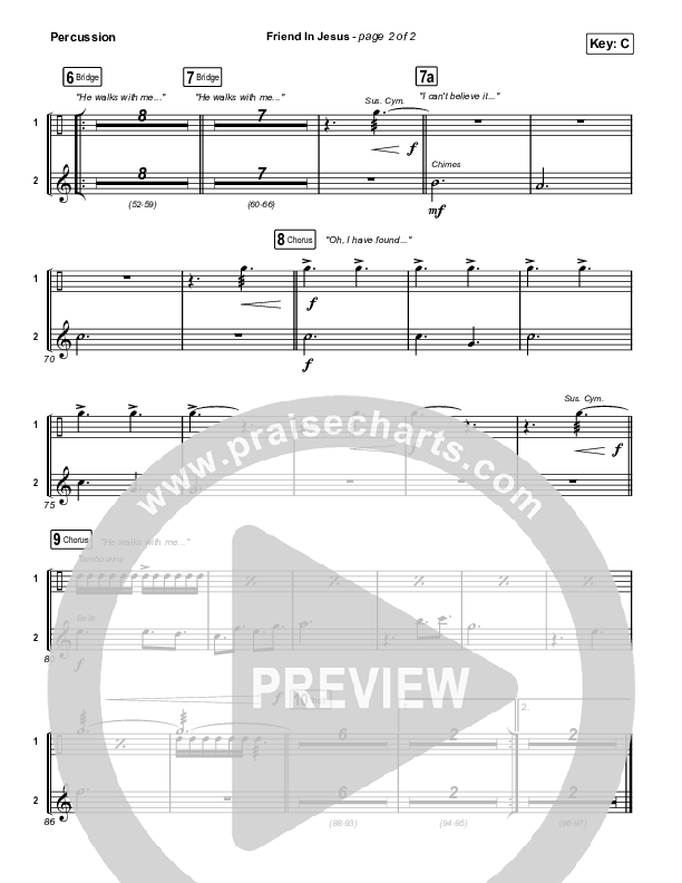 Friend In Jesus (Choral Anthem SATB) Percussion (CAIN / Arr. Phil Nitz)