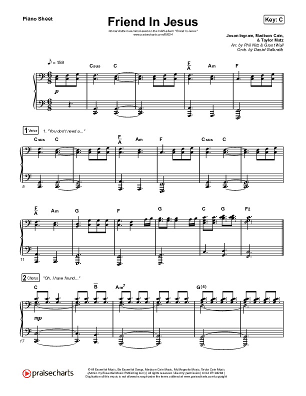 Friend In Jesus (Choral Anthem SATB) Piano Sheet (CAIN / Arr. Phil Nitz)