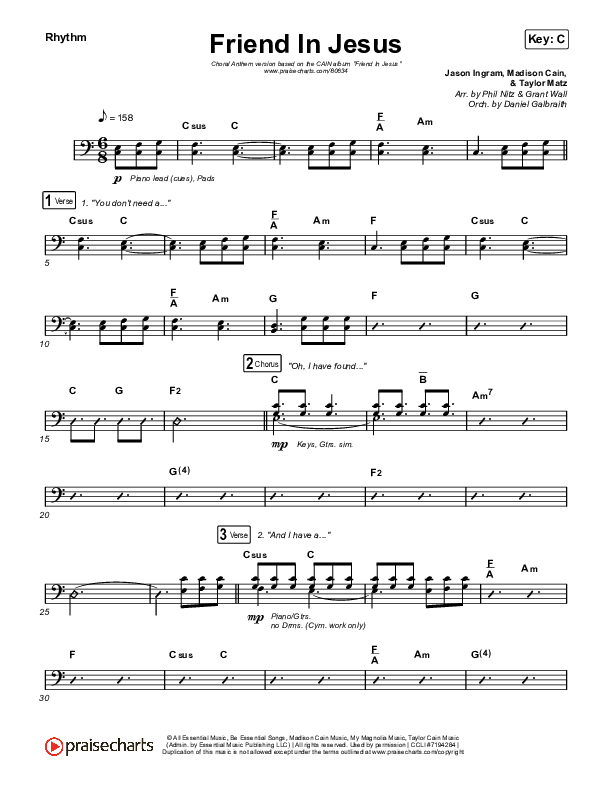 Friend In Jesus (Choral Anthem SATB) Rhythm Chart (CAIN / Arr. Phil Nitz)